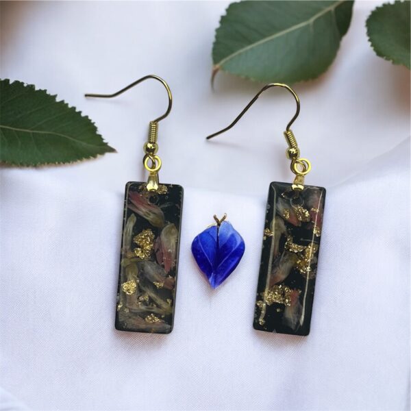 boucle-oreille-rectangle-personnal-artisanal-lydie-pas-cher15 Boucles d'oreilles R13 fleur et feuilles d'or noir